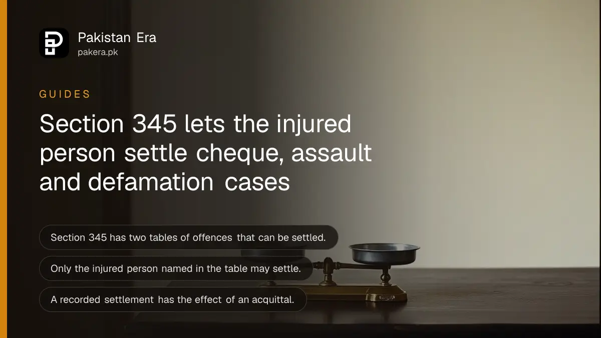 A small brass balance scale on a dark wooden table, for a guide on settling a criminal case in Pakistan