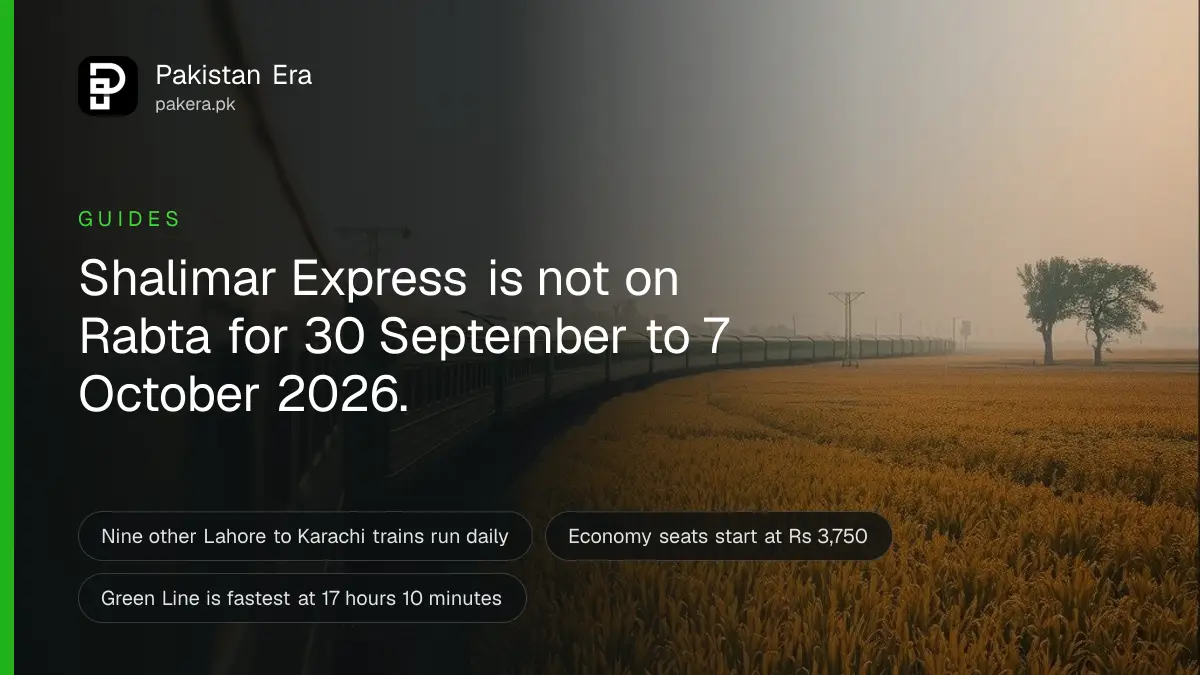A long green passenger train curving through flat Punjab farmland at golden hour, seen from a distance