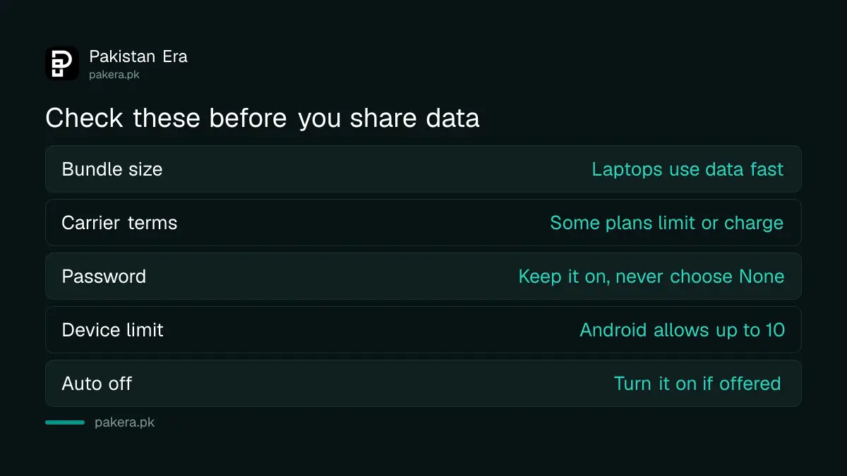 Checks to make before sharing mobile data from a phone in Pakistan