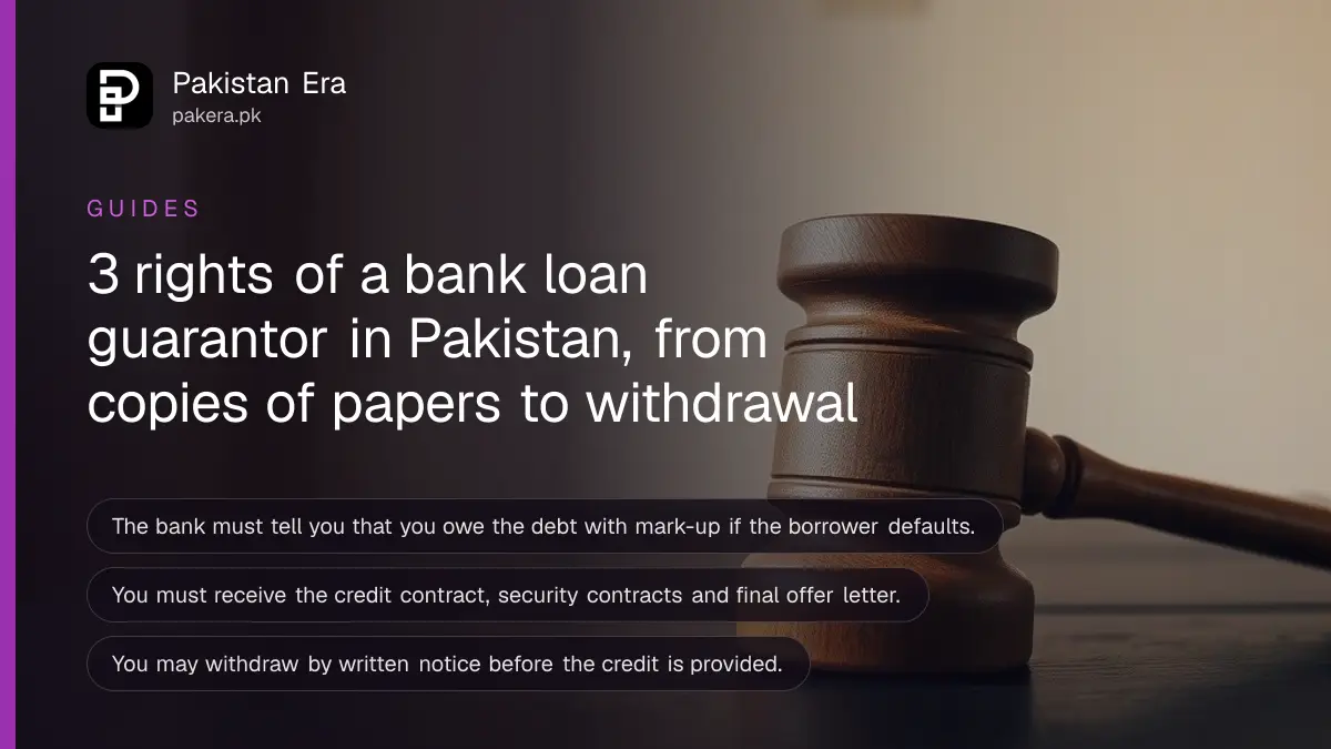 A wooden gavel on a dark wooden table, for a guide on bank loan guarantor rights in Pakistan