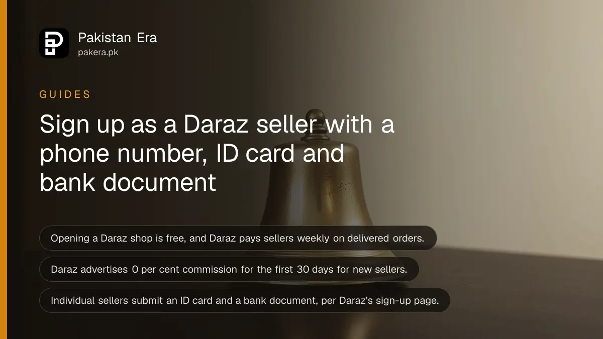 A brass bell on a dark wooden table, for an article on daraz seller account