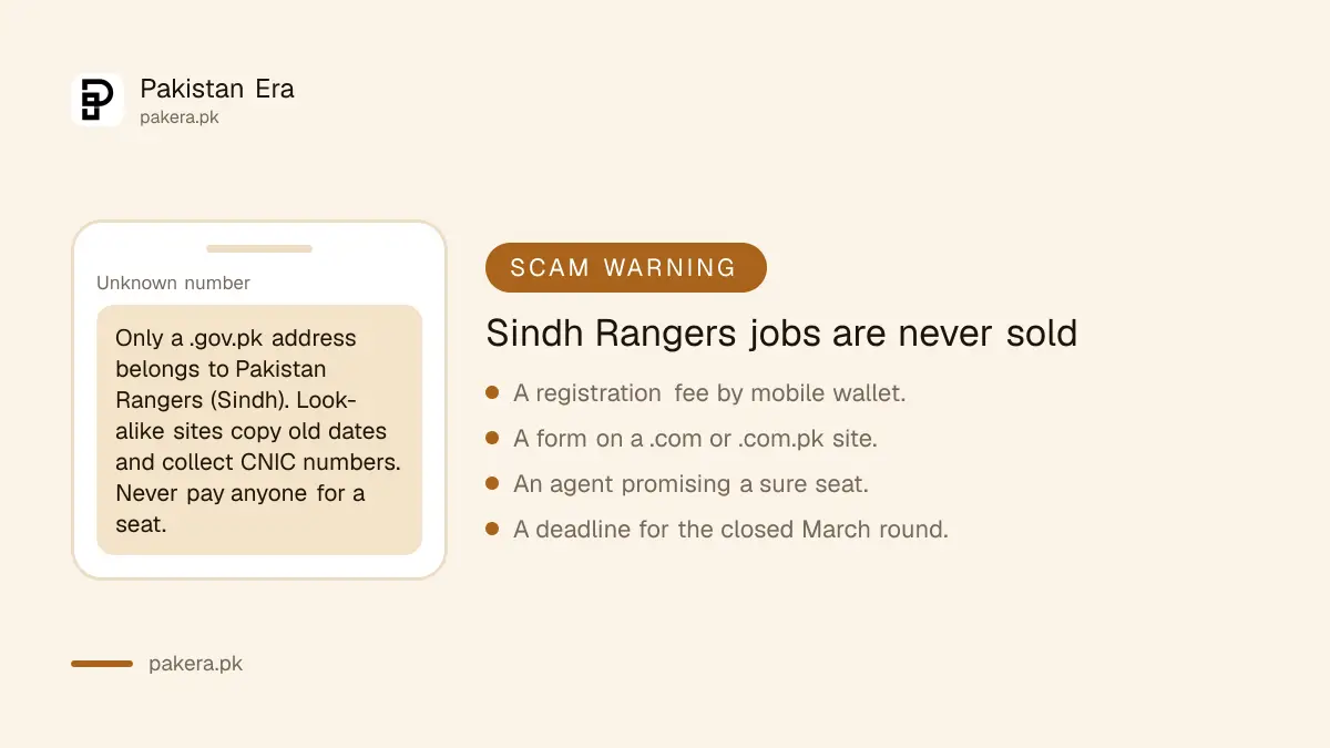 Warning signs of a fake Sindh Rangers job advert or registration page