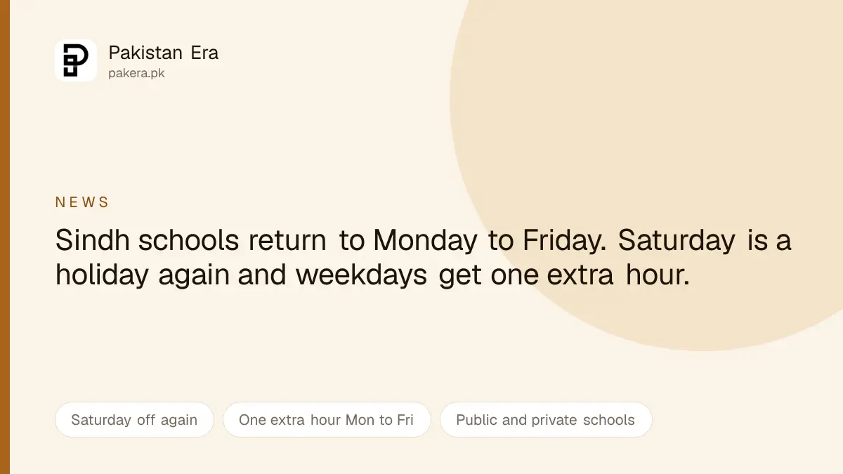 Sindh schools return to a five day week from Monday to Friday