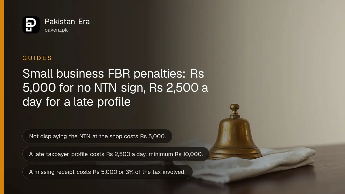 A small brass bell on a dark wooden table, for a guide to small business FBR penalties in Pakistan
