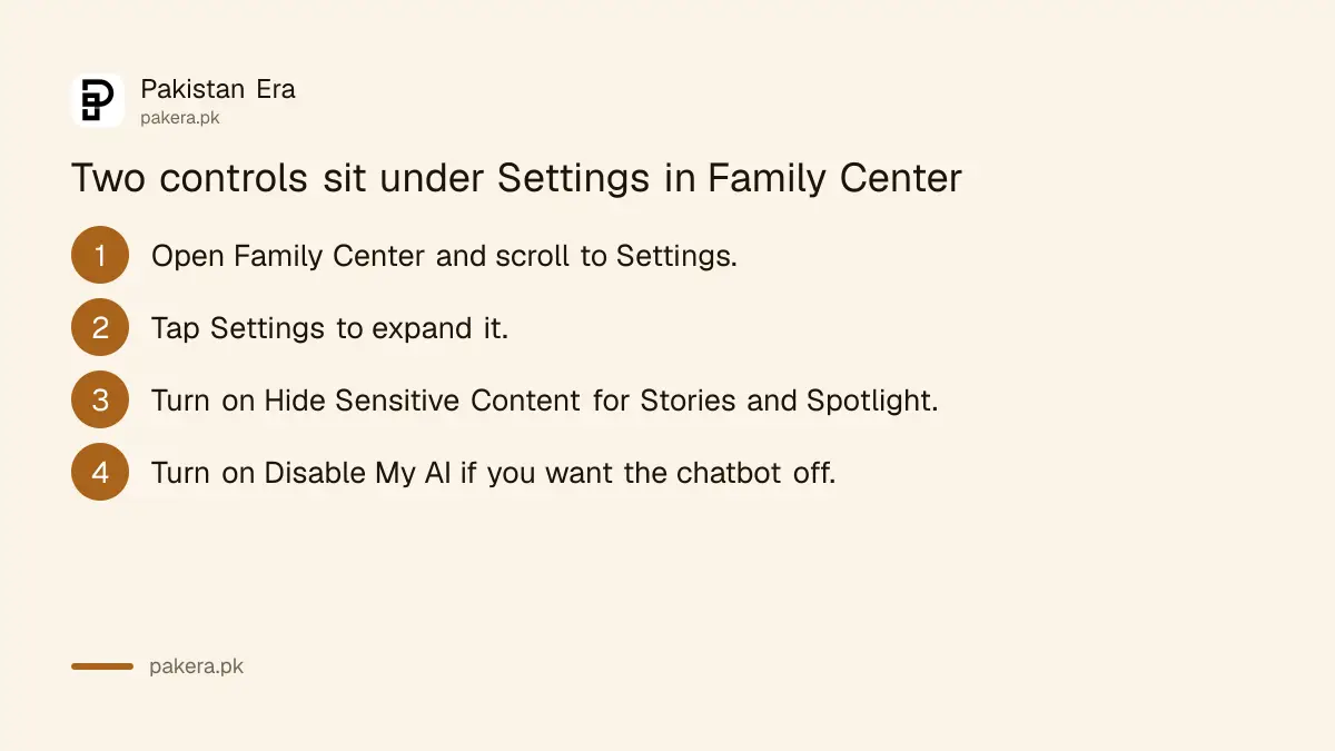 Steps to hide sensitive content or disable My AI in Snapchat Family Center