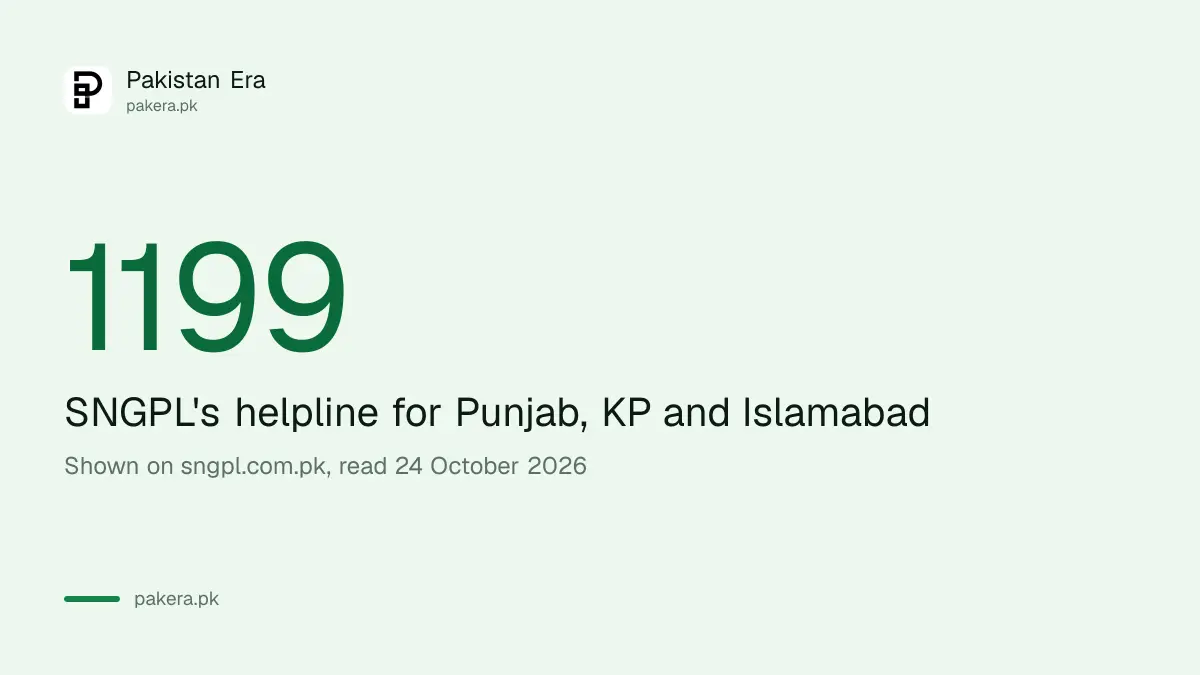 SNGPL complaint helpline 1199 for gas leaks and faults in Punjab and KP