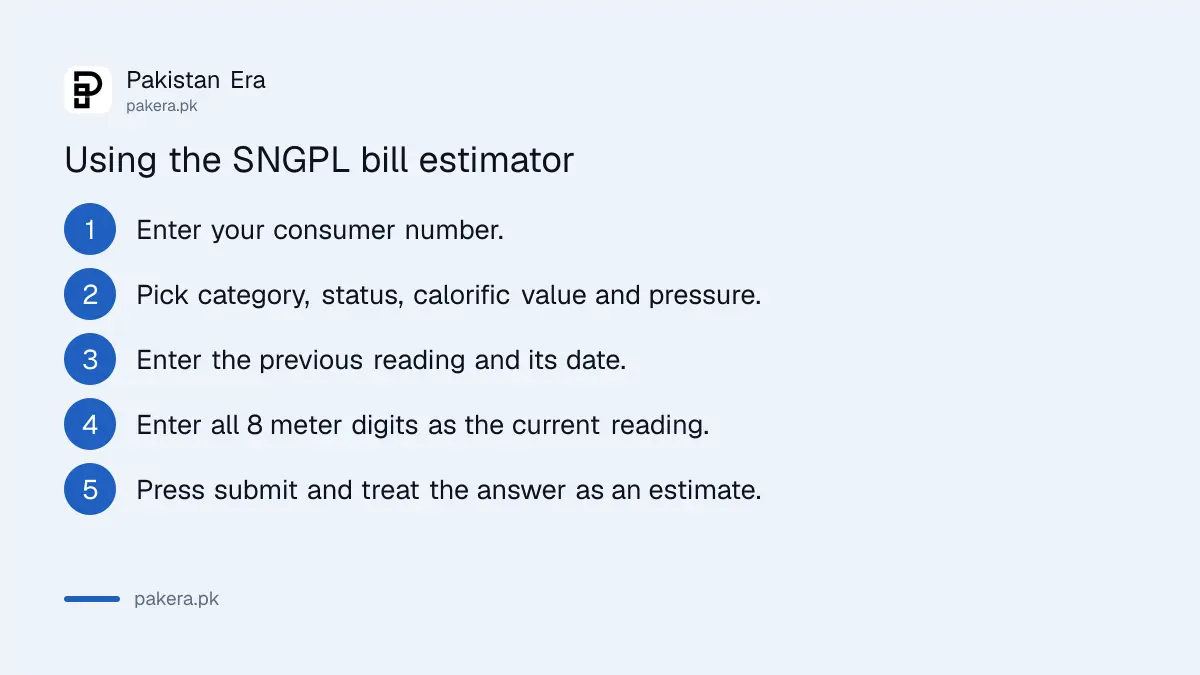 Inputs for the SNGPL domestic gas bill estimator in Pakistan