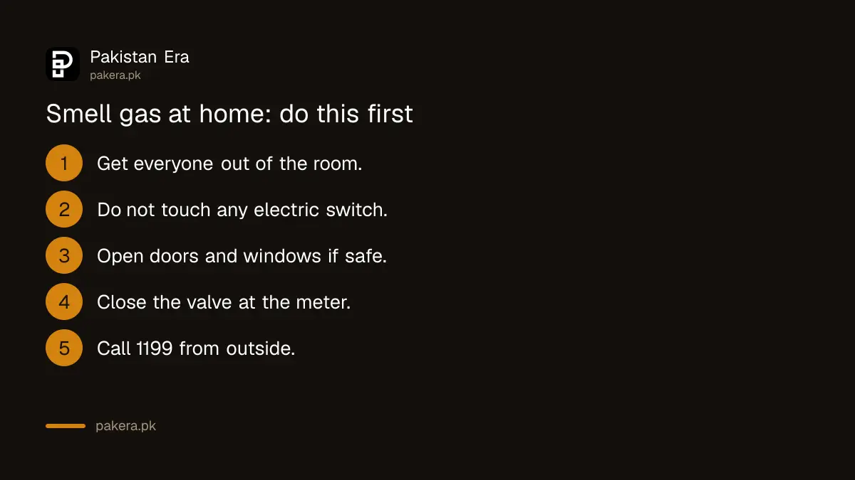 What to do first if you smell a gas leak at home in Pakistan