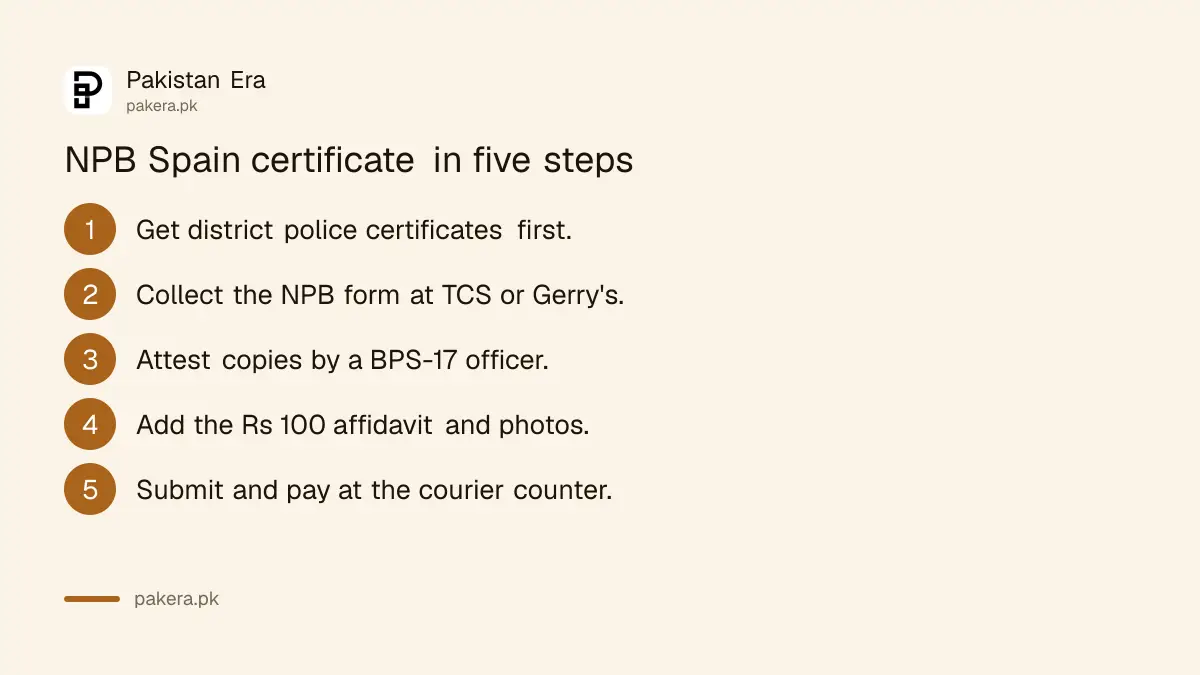 Steps to get a Spain police clearance certificate from NPB in Pakistan