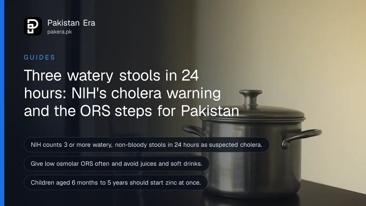 A steel pot and a glass of clean water on a wooden table, for a guide on cholera in Pakistan