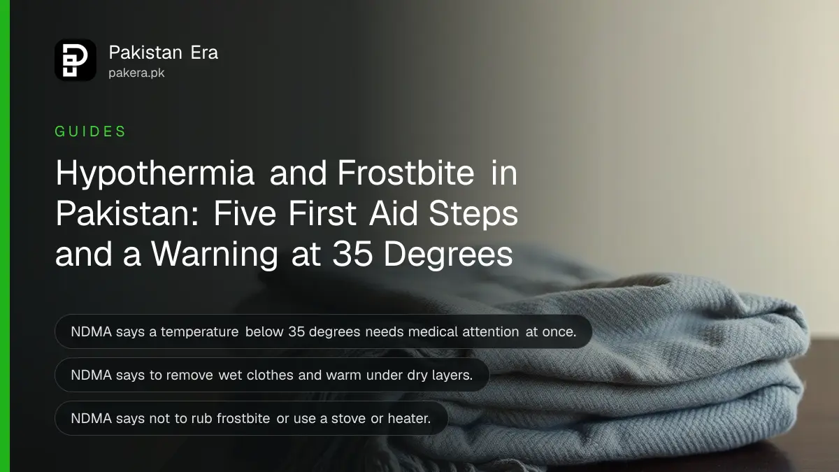 A folded wool blanket on a dark wooden table, for a guide on hypothermia and frostbite first aid in Pakistan