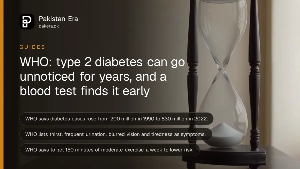 An hourglass on a dark wooden table, for a guide to spotting type 2 diabetes early in Pakistan