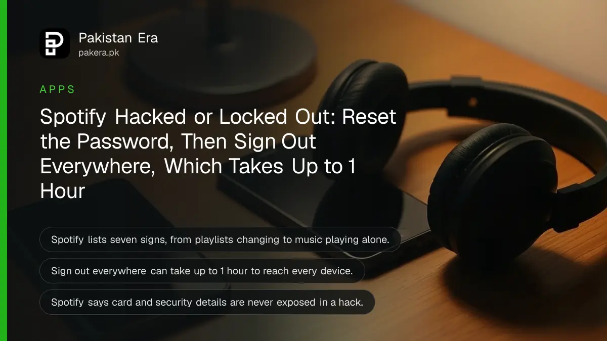 A pair of over-ear headphones resting beside a smartphone with its screen dark on a wooden desk in soft evening light