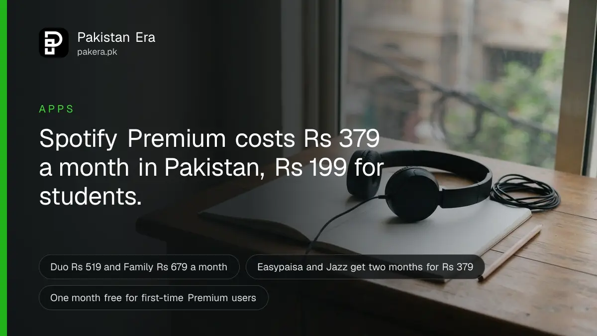 Wired headphones resting on an open notebook on a wooden desk in Karachi