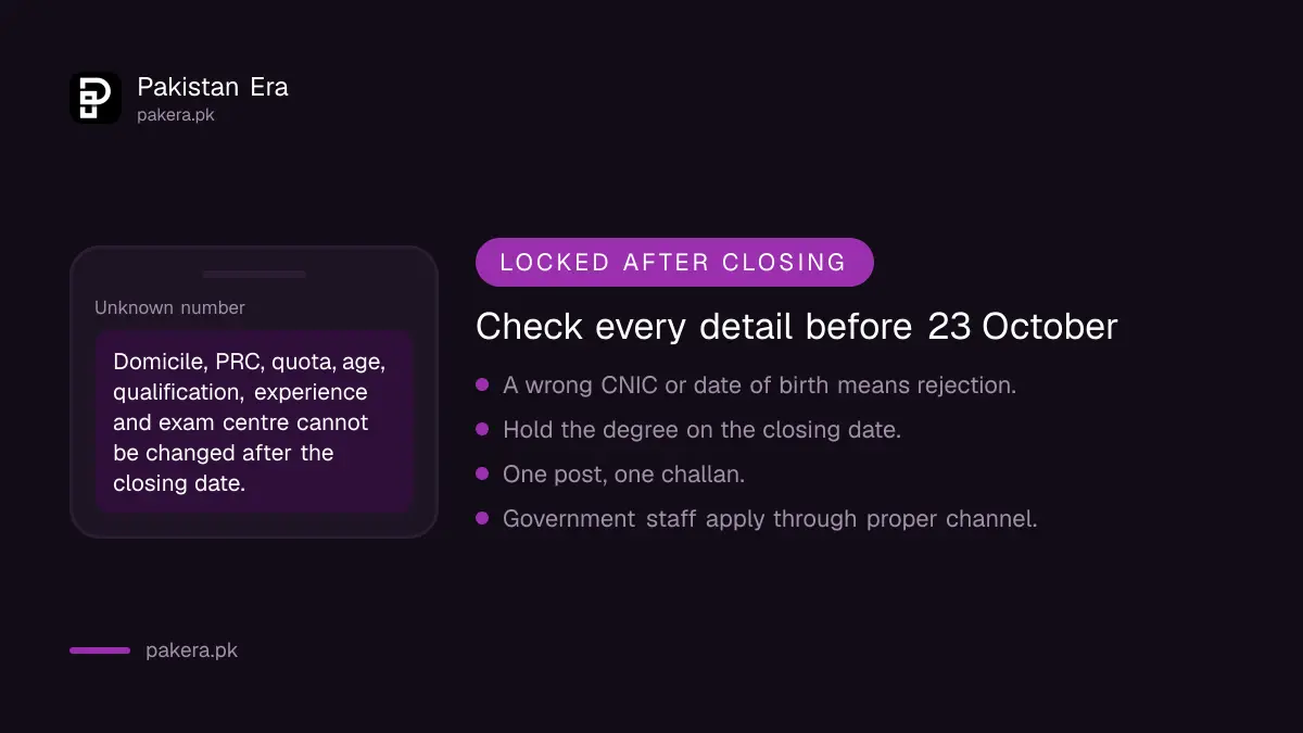 Warning that domicile, quota, centre and other details on an SPSC application are locked after the closing date
