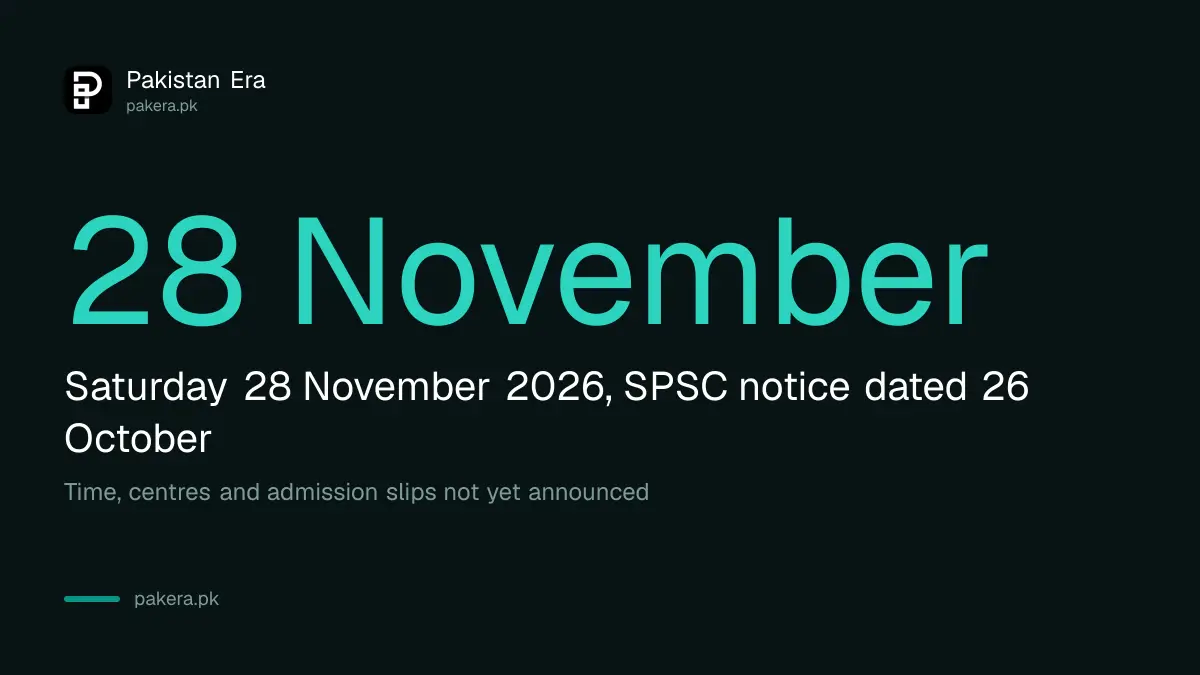 SPSC CCE-2026 screening test date Saturday 28 November 2026 in Sindh