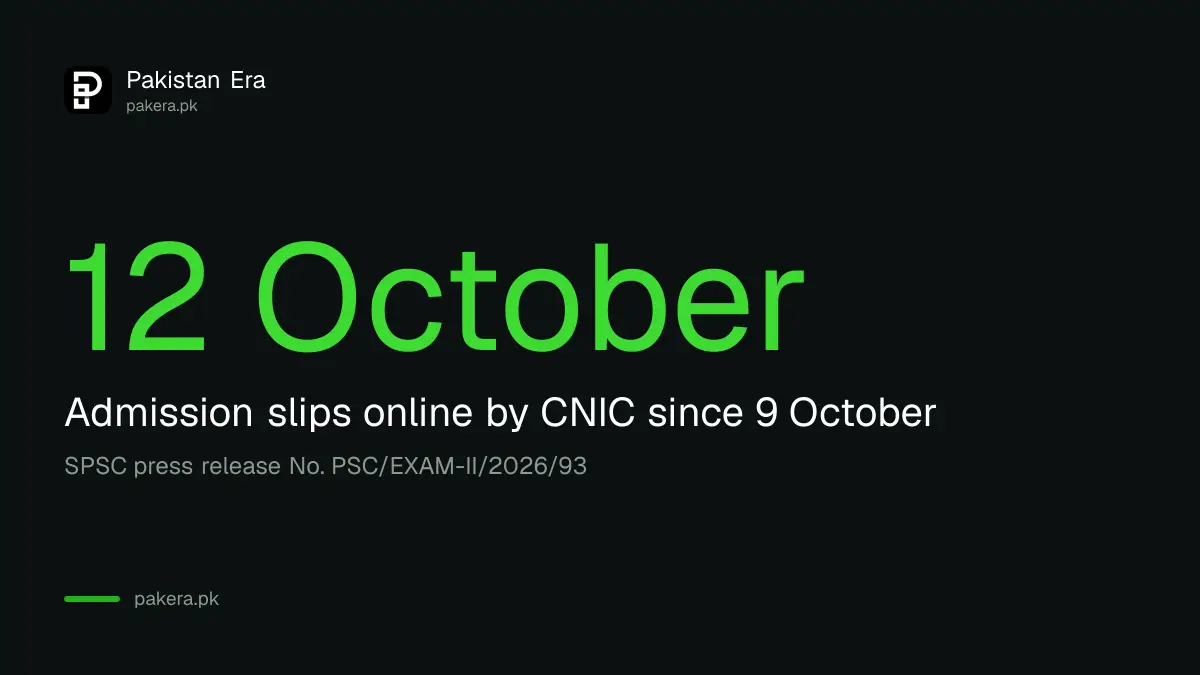 SPSC departmental exams start 12 October 2026, admission slips online by CNIC