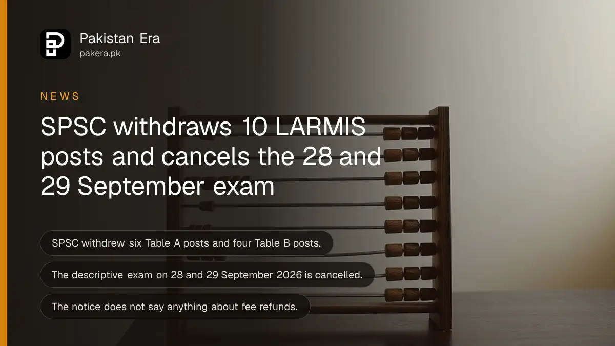 A wooden abacus on a dark wooden table, for an article on SPSC withdrawing LARMIS posts in Sindh