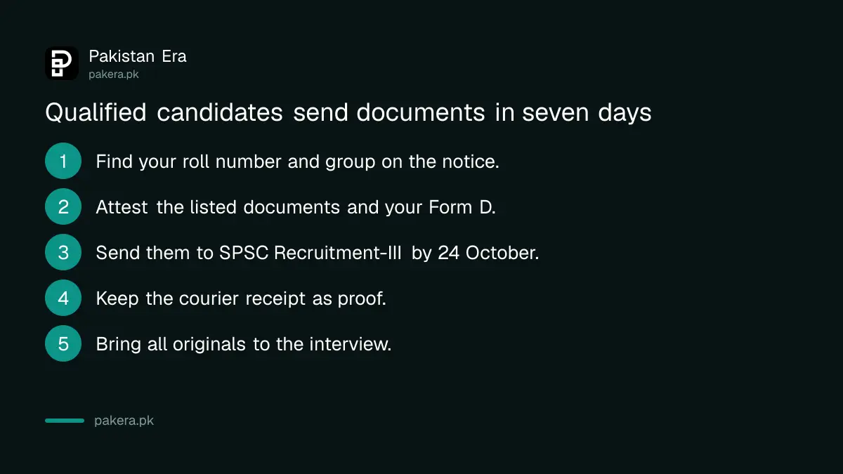 Steps after passing the SPSC written test: check group, send documents in seven days, wait for the interview