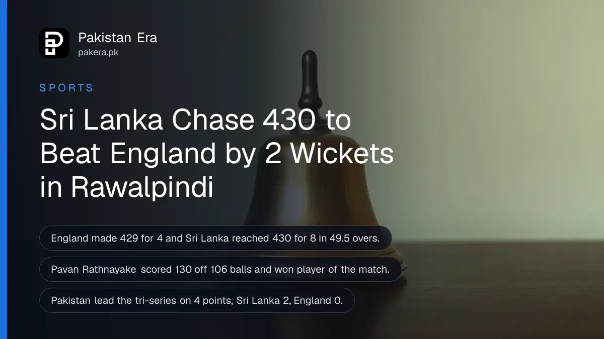 A brass bell on a dark wooden table, for Sri Lanka beating England in the Rawalpindi tri-series ODI