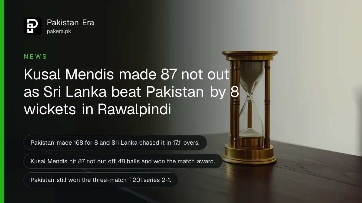 A brass hourglass on a dark wooden table, for a report on the third T20I between Pakistan and Sri Lanka in Rawalpindi