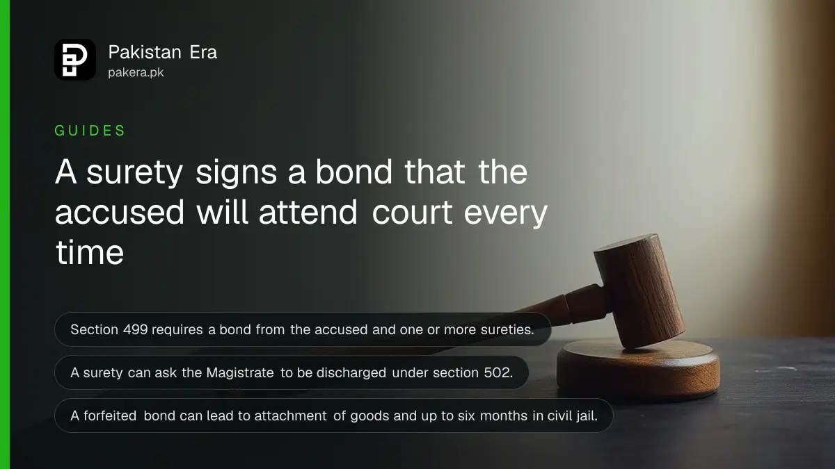 A gavel on a dark wooden table, for a guide to standing surety for a bail bond in Pakistan