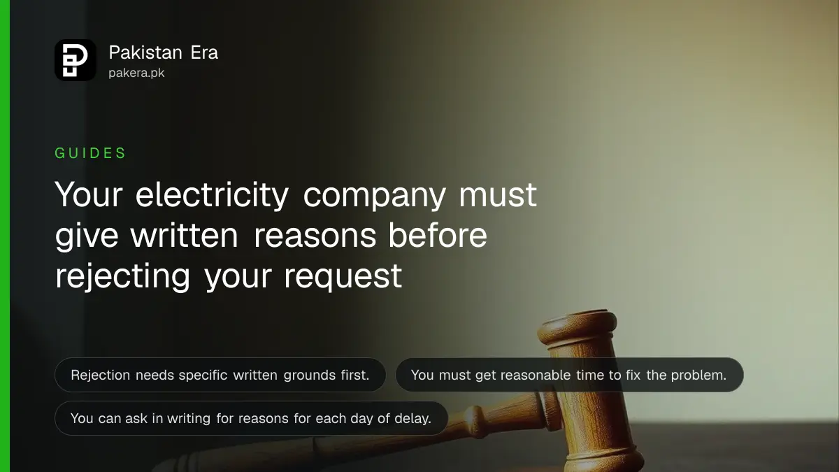 A wooden gavel on a dark wooden table, for a guide to electricity application rejection rules in Pakistan