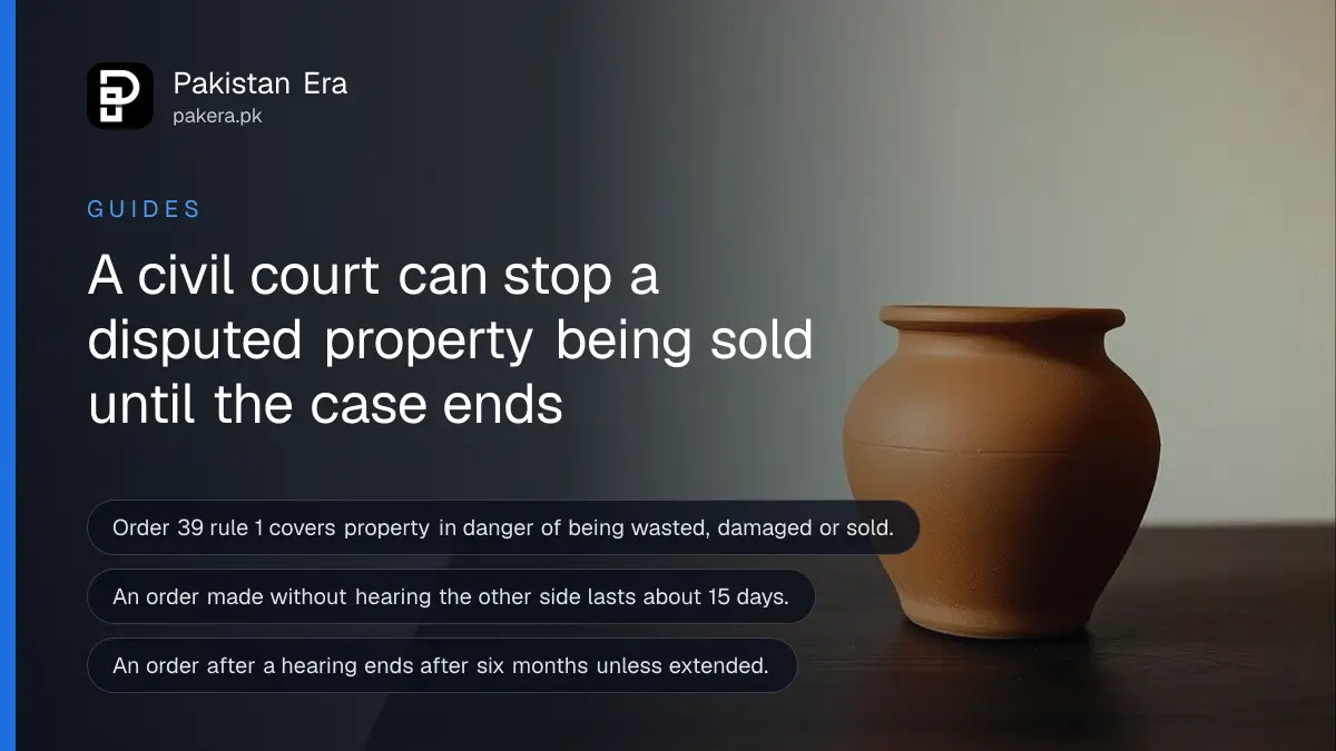 A terracotta pot on a dark wooden table, for a guide to a temporary injunction to stop a property sale in Pakistan
