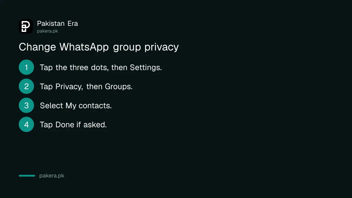 Four steps to change WhatsApp group privacy to My contacts