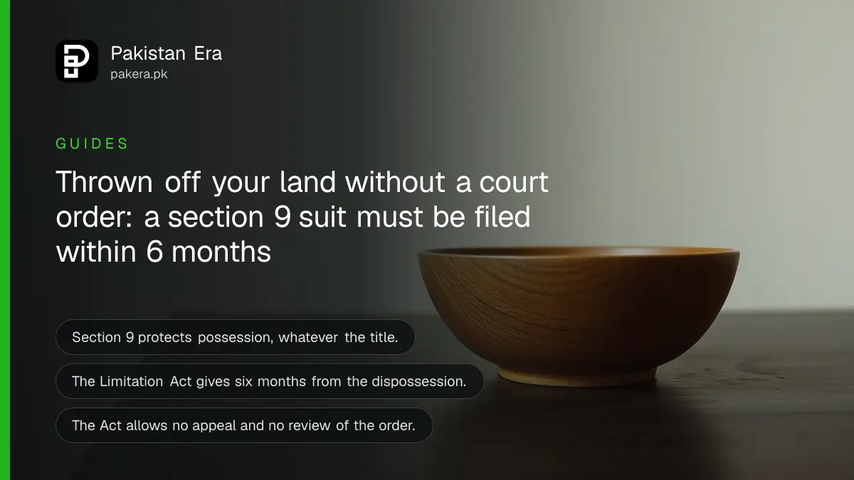 A wooden bowl on a dark wooden table, for a guide to recovering possession of land under section 9 in Pakistan