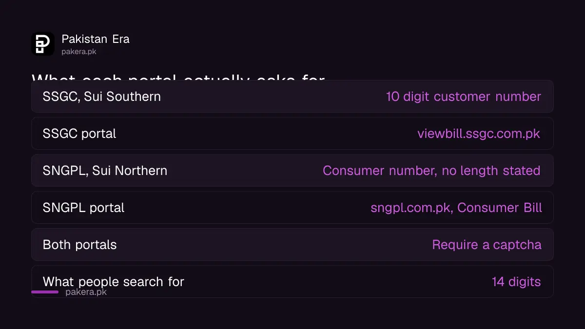 What the SNGPL and SSGC bill portals ask for