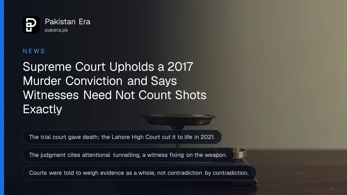 A brass balance scale on a dark wooden table against a cream wall, for the Supreme Court eyewitness ruling