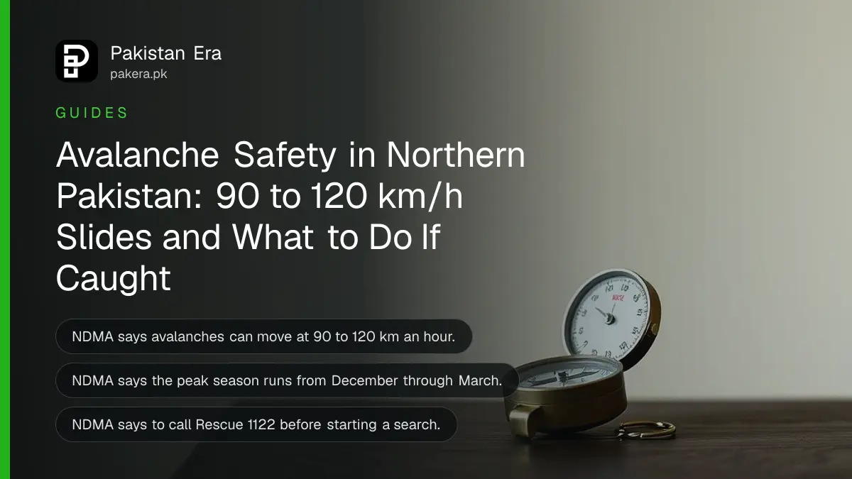 A brass compass on a dark wooden table, for a guide on avalanche safety in northern Pakistan