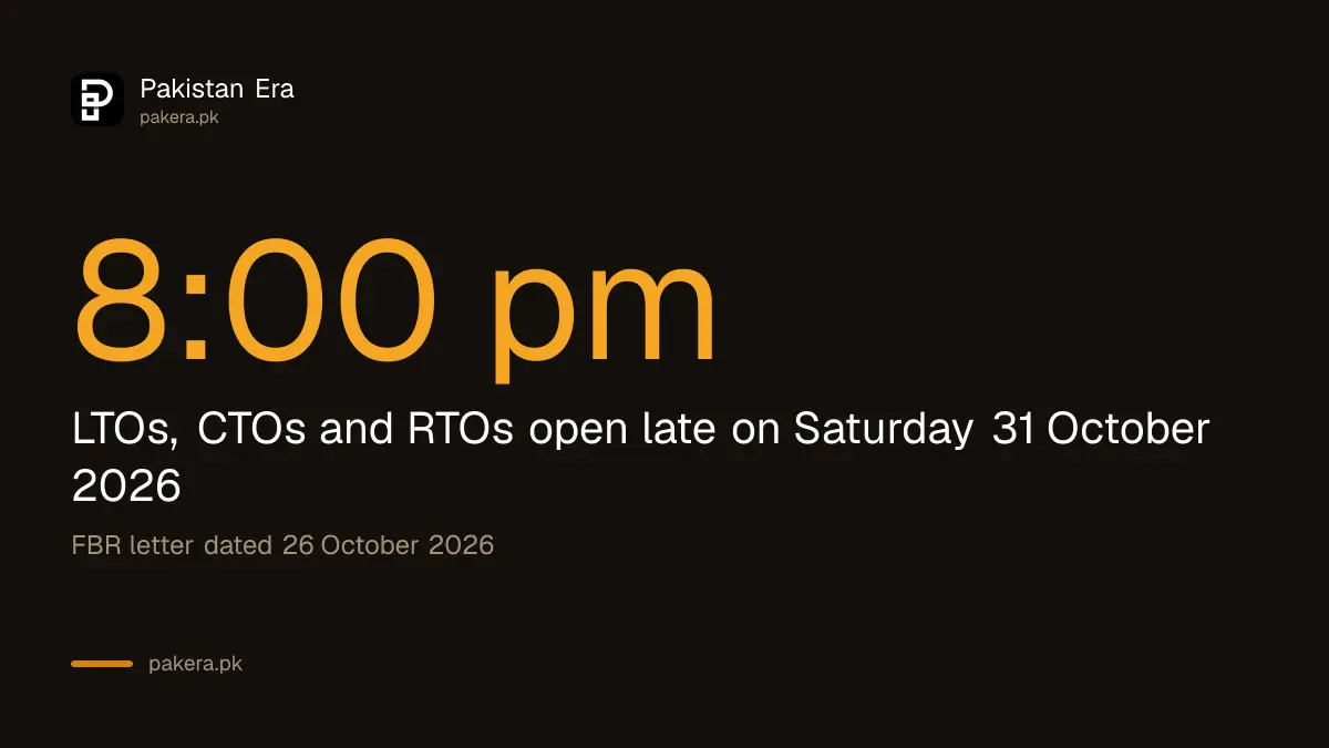 FBR tax offices open until 8 pm on Saturday 31 October 2026, the last date for tax returns