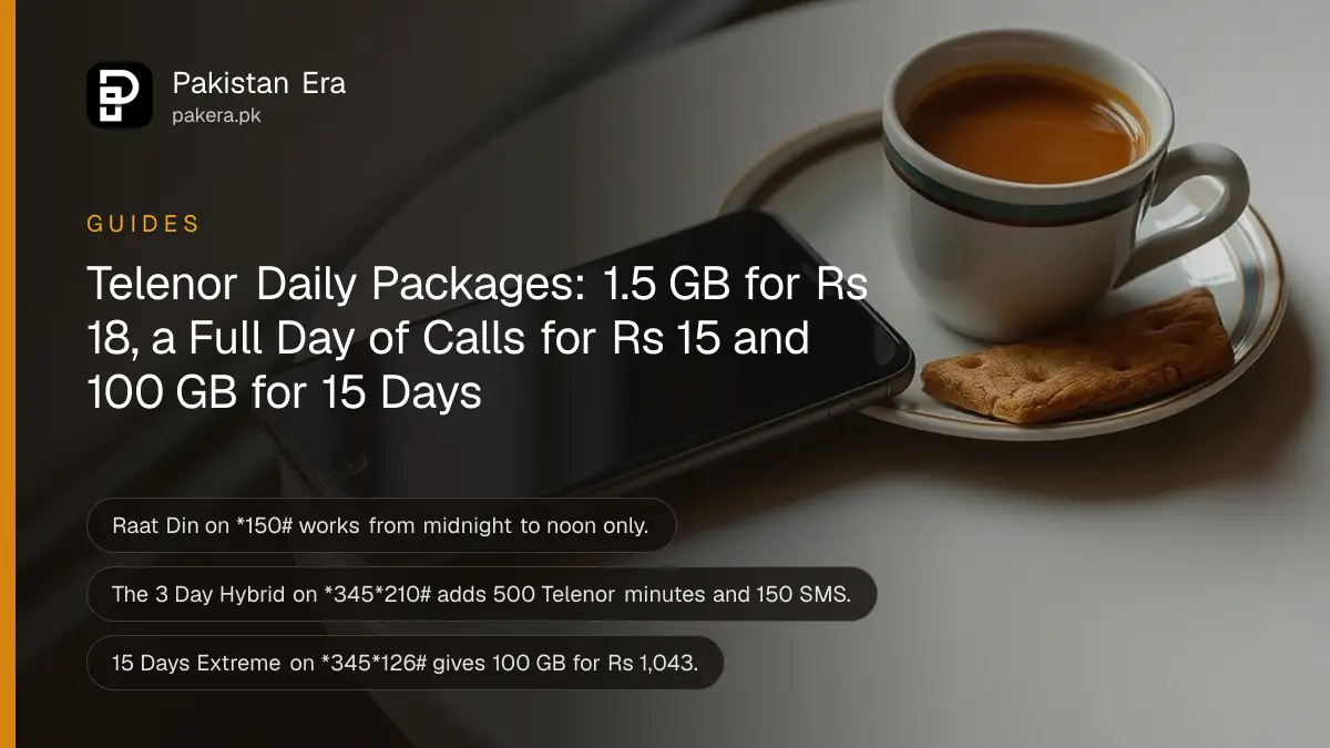 A smartphone lying face up on a cafe table with its screen dark, beside a cup of chai and a small plate of biscuits