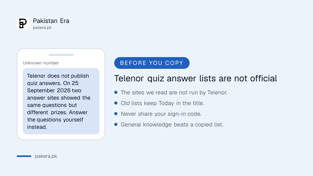Warning that Telenor quiz answer lists online are not official
