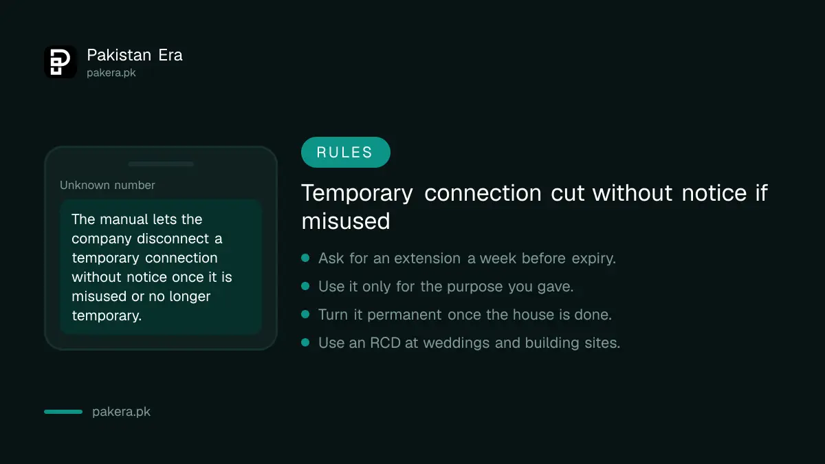 Rules that end a temporary electricity connection in Pakistan