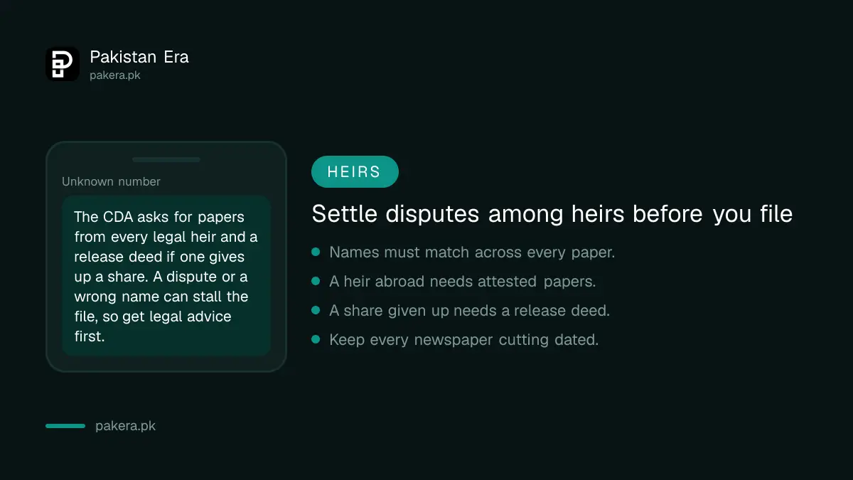 Warning to sort out disputes among heirs before filing the CDA transfer