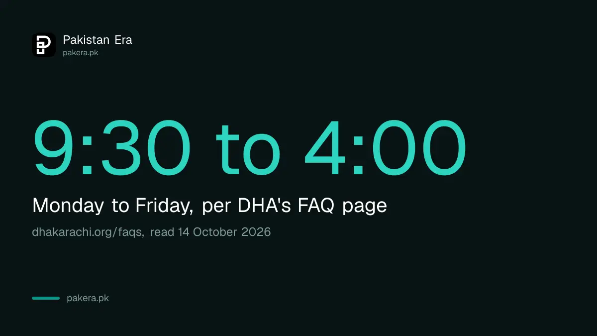 DHA Karachi public dealing hours for plot transfer, Monday to Friday