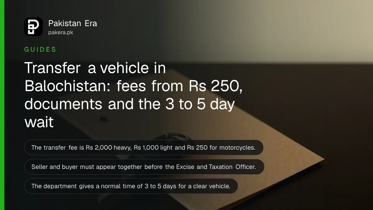 A car key and a plain brown folder on a dark wooden table, for a guide on how to transfer vehicle ownership in Balochistan