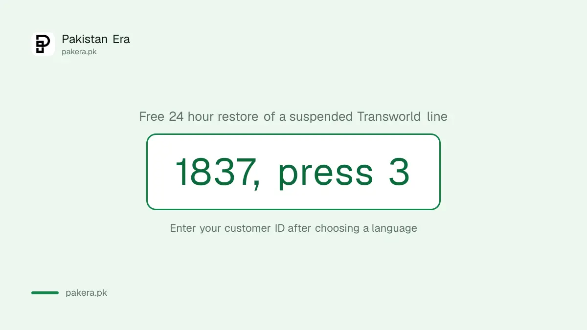 Transworld free 24 hour restore after suspension: call 1837 and press 3