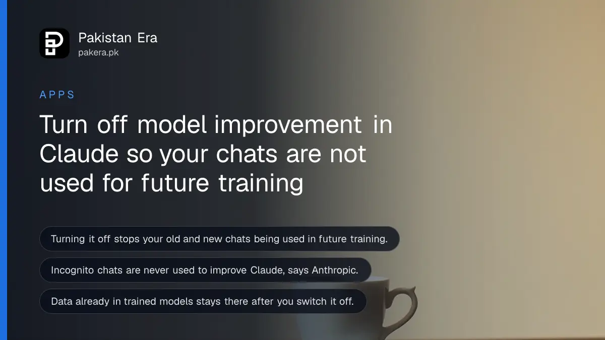 A tea cup on a dark wooden table, for a guide on turning off Claude model training in Pakistan