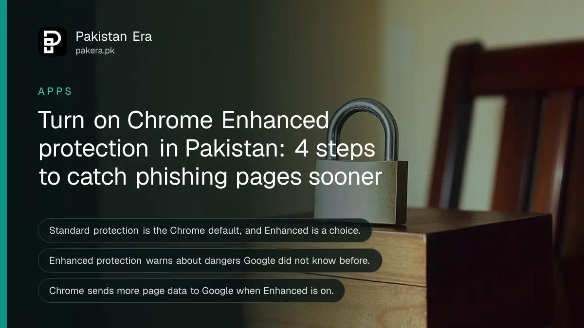 A padlock on a closed wooden box on a dark table, for a Chrome Safe Browsing guide in Pakistan