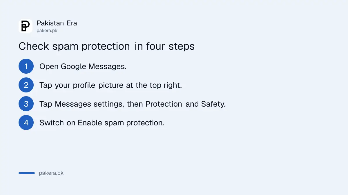 Steps to turn on spam protection in Google Messages on Android in Pakistan