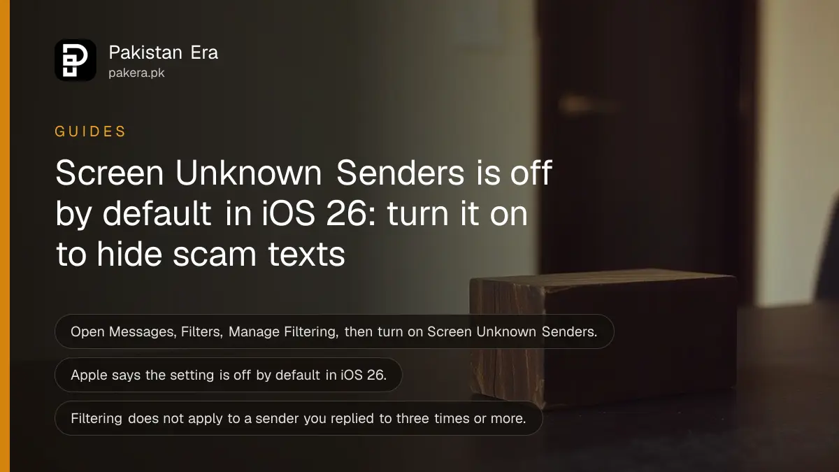 A wooden block on a dark wooden table, for a guide to filtering unknown senders in iPhone Messages