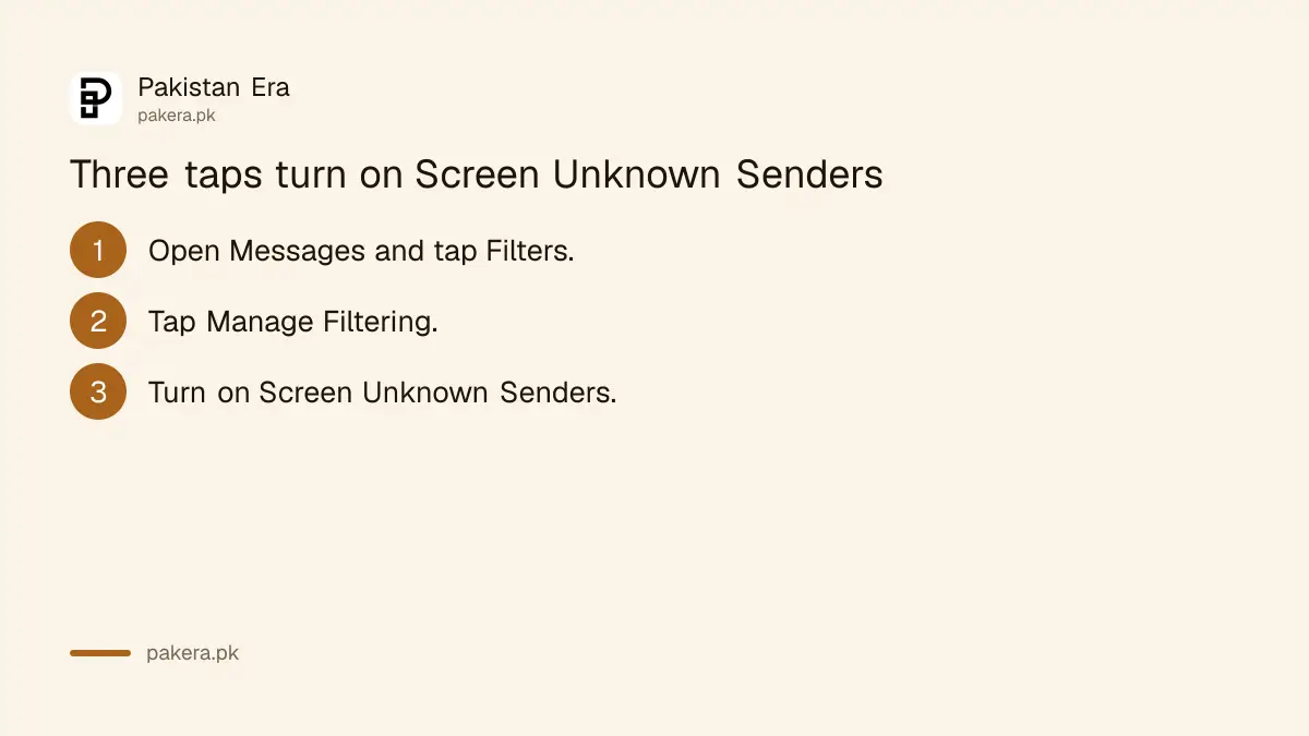 Steps to turn on Screen Unknown Senders in Messages on iPhone