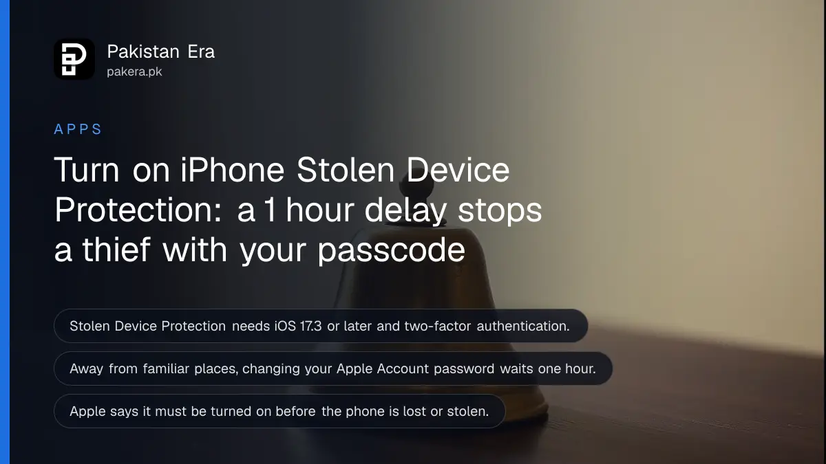 A small brass bell on a dark wooden table, for an article on stolen device protection iphone