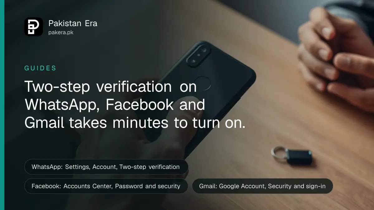 A thumb resting on the fingerprint sensor on the back of a smartphone, with a small security key on a keyring beside it