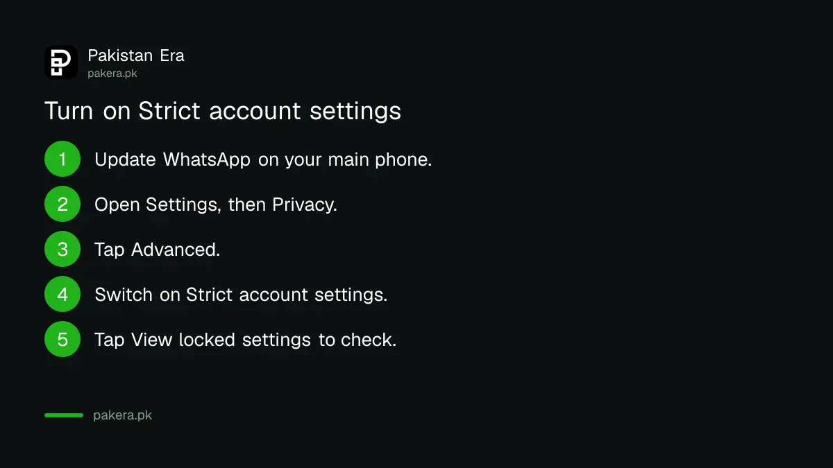 Steps to turn on WhatsApp Strict account settings on a phone