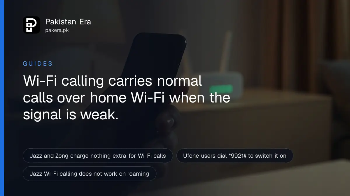 A person on a phone call at home with a router glowing behind